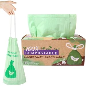 Customizable Compostable Drawstring Garbage Bags With Retail Dispenser Box