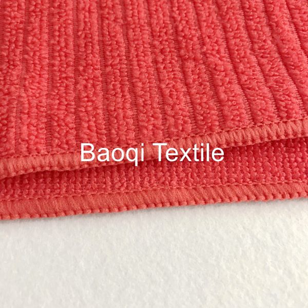 Red solid stripe OEM dish rags 100% poly microfiber tea towels wipes,single side kitchen cleaning rags size 38*51cm