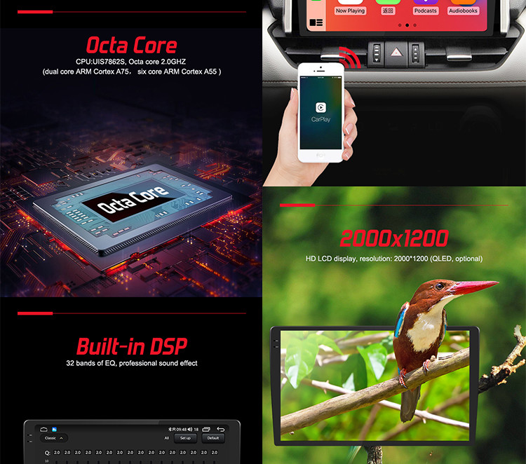 Universal Car Stereo 10.36inch Android 12 Car Navigation With 2k Black Screen 4G DSP