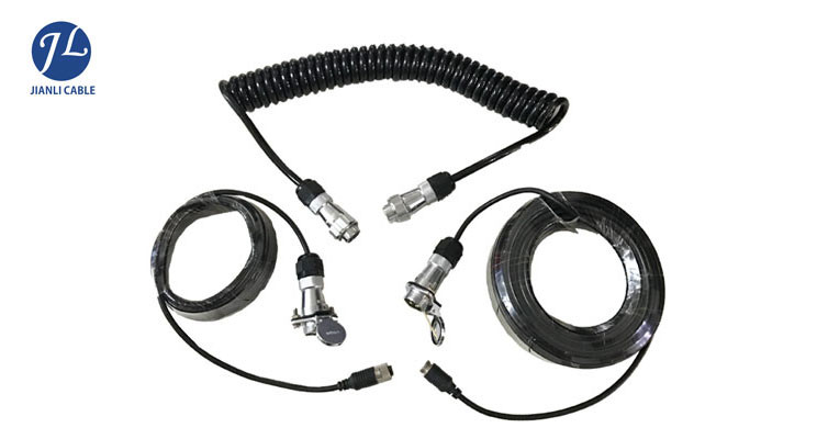 Flexible Spiral Rear View Camera Cable With Heavy Duty 5 Pin Trailer Socket