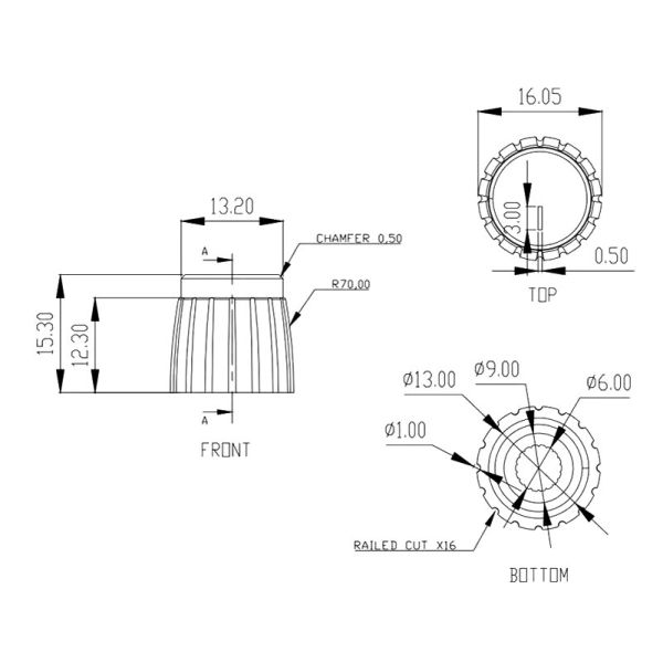 20X16 Marshall 6mm Spline Potentiometer Knob 500VAC Switch Adjustment