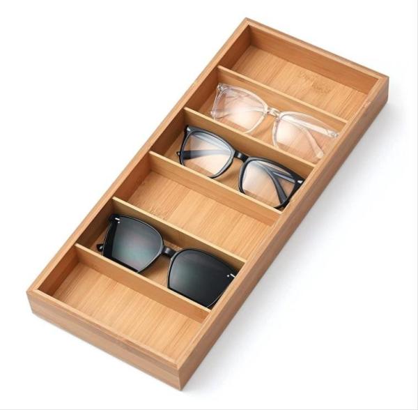 Quality Bamboo Rectangle Sunglasses Display Box 6 Slot for sale