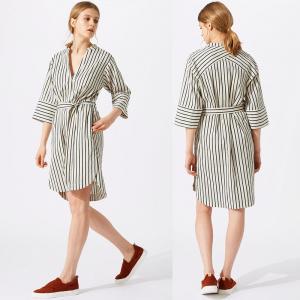 China New Design Relaxed Fit Deep V-neckline Stripe Linen Dress for Woman wholesale