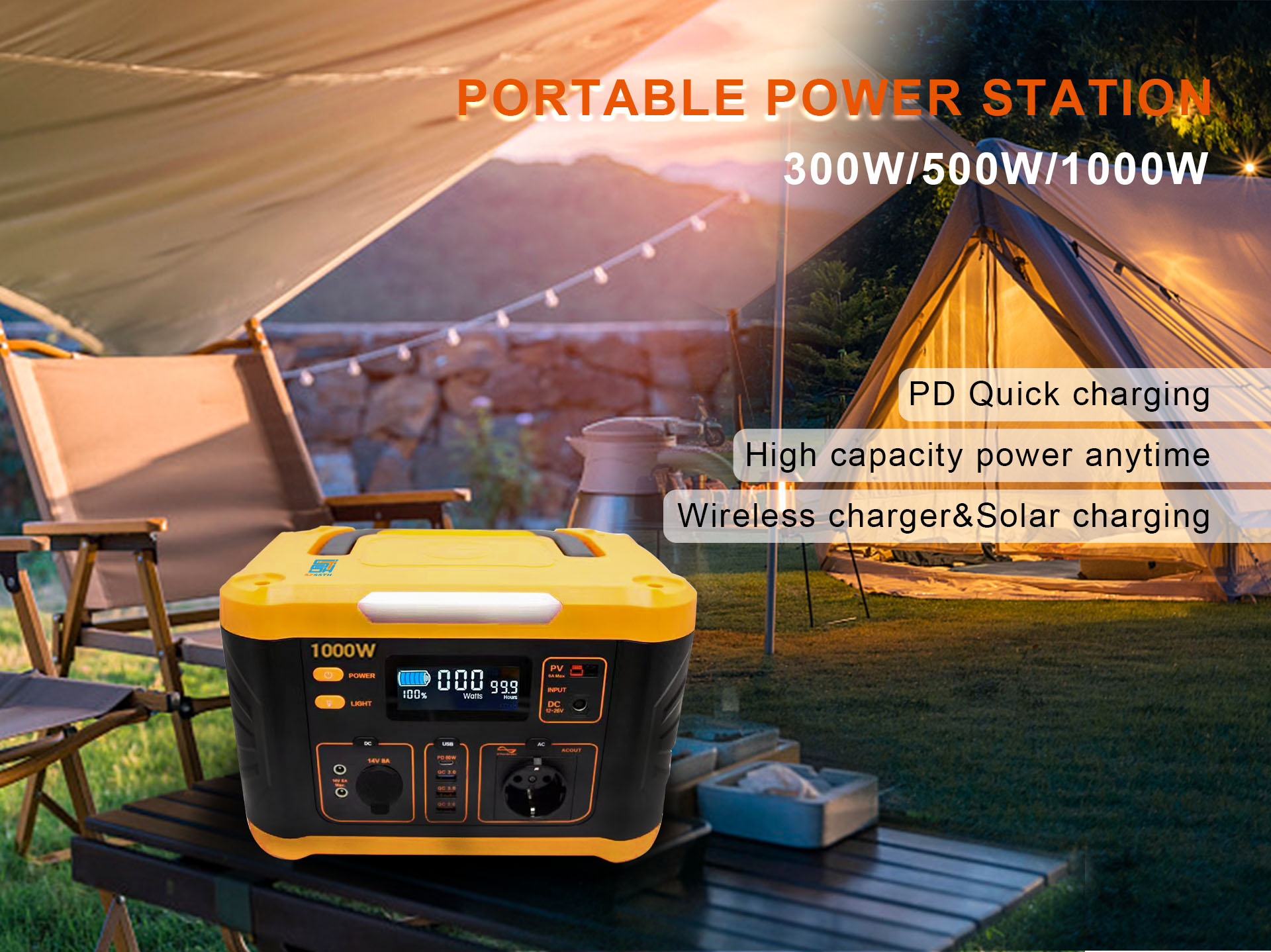 1kw Portable Power Station Portable Solar Power Supply 799.2wh Wireless Charging