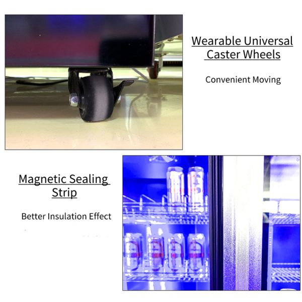 220V-240V Vertical Display Fridge , Multicolor LED Upright Glass Door Chiller