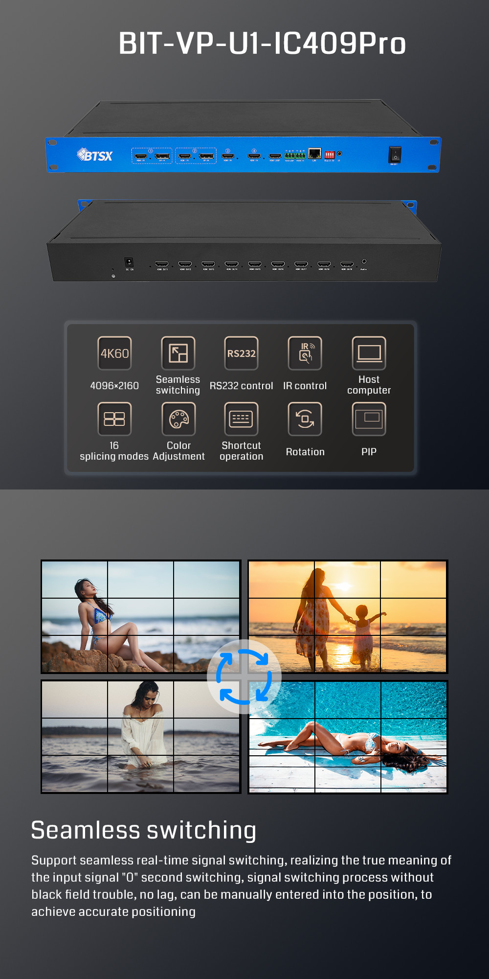 1X2 2X2 1X3 3X3 Hdmi 4K Video Processor Seamless Switching Video Wall Controller