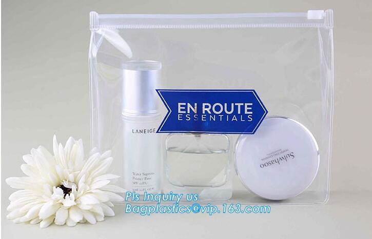 plastic bag with zip lock for cosmetic, slide lock poly bag, standing up zip customized color pvc bag for cosmetics