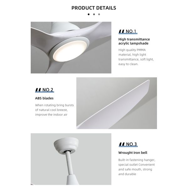 5 Speed 3CCT White ABS Blade Ceiling Fan For Restaurant 1500LM