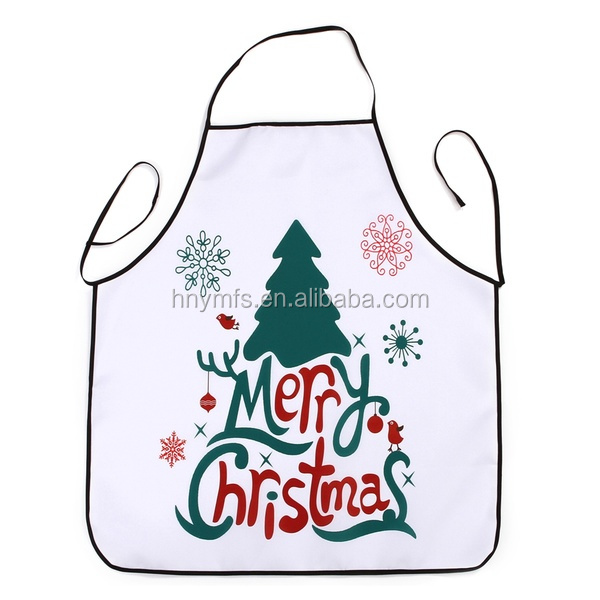 Custom Design Print Logo Christmas Halloween Beige Full Printing Long Chef Cooking Kitchen Bib Cotton Line Apron with Pockets