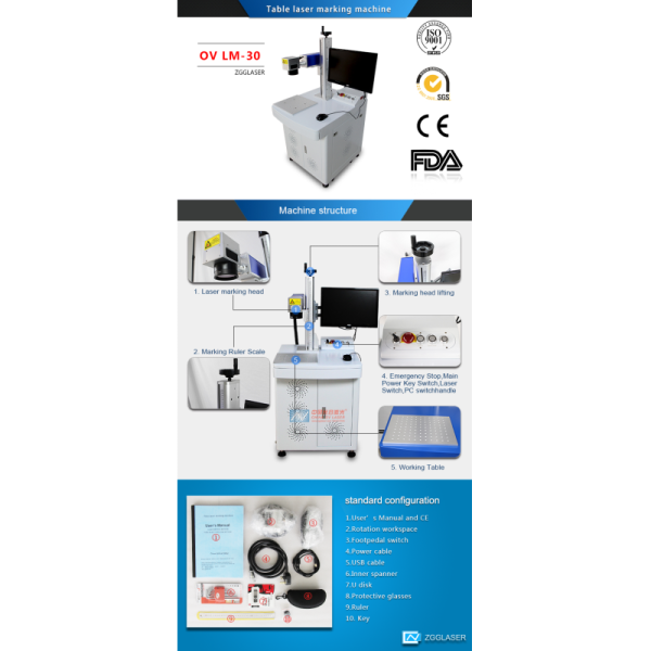 20W 30W 50W Table Type Fiber Laser Marking Machine for Hardware with ISO Certification