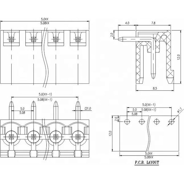 Male 5.0 5.08mm Pitch Pluggable PCB Screw Terminal Blocks