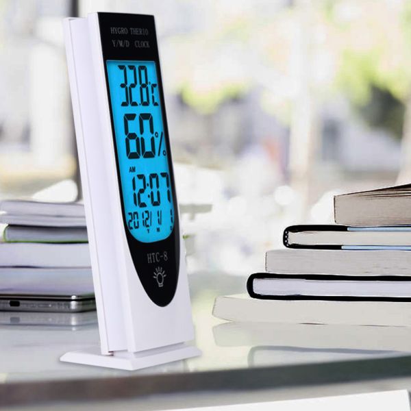 Digital Temperature Humidity Meter Weather Indoor Outdoor Tester Alarm Clock HTC-8