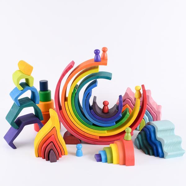 Quality Baby 15cm Bridge Wooden Building Blocks Toy Nesting Rainbow Block Set for sale