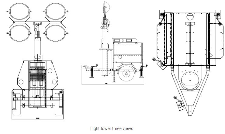 Mining Diesel Light Tower Adjustable With 4 Stable Legs Vertical Retractable Mast