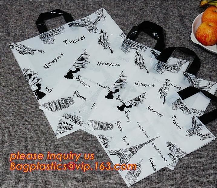Promotional customized high quality soft loop plastic cloth bag,manufacturer custom soft loop handle polyethylene PE pla