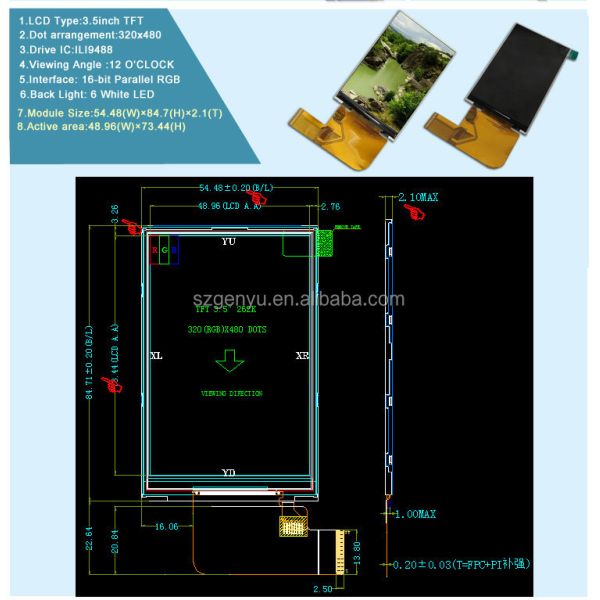 3.5 Inch TFT LCD Display Module 320x480 Resolution for Medical Equipment