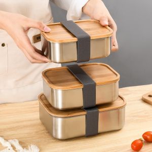 Freezer Safe 304 Stainless Steel Bento Box Bamboo Lid 800ml Lunch Box