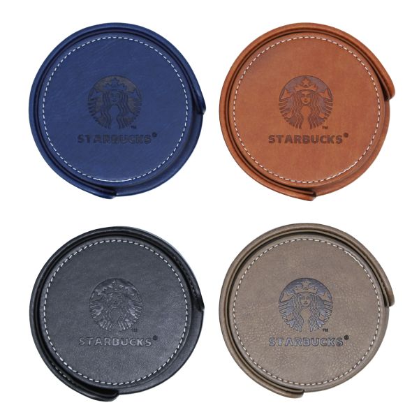 Circular Fancy Stationery Items PU Leather Coasters For Home / Office / Cafe