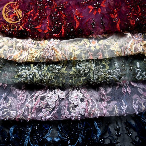 Fashion Beaded 3D Applique Lace Fabric Handmade Embroidery For Bridal Dress