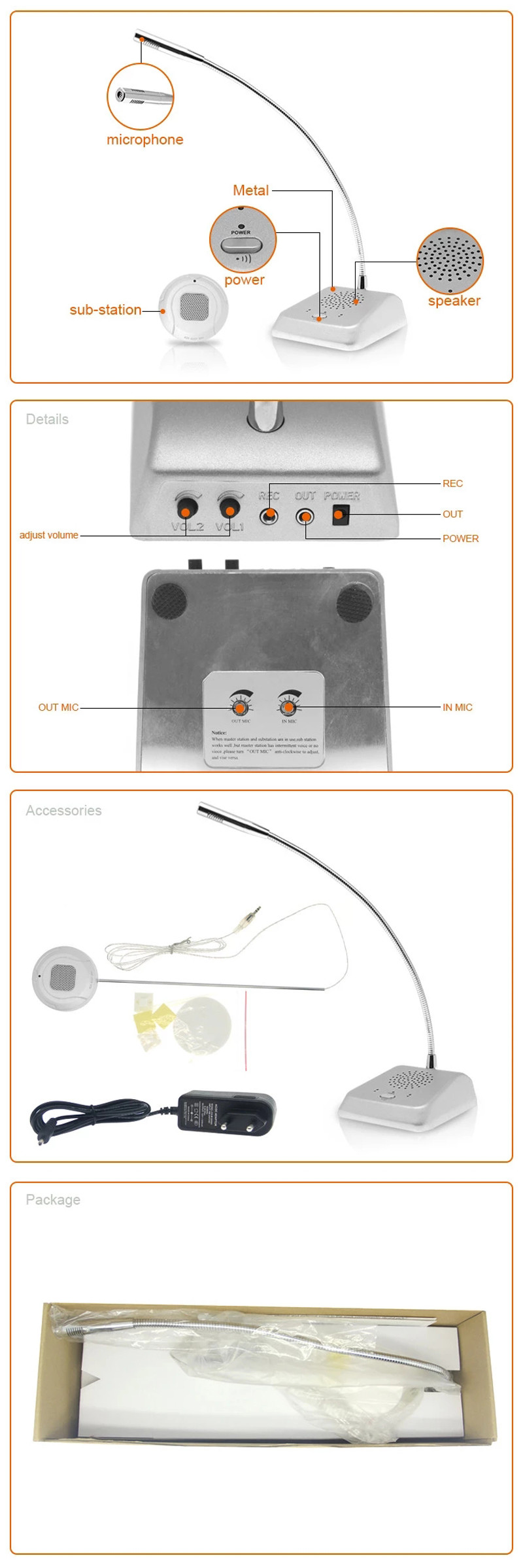 Dual Way Wired Window Intercom System Squelch Function For Glass Counter