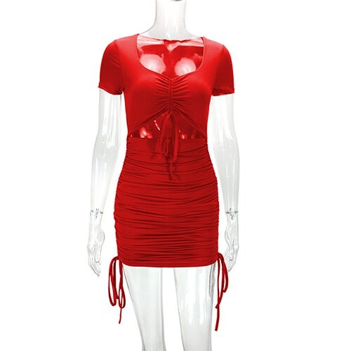 OEM maufactory Polyester maufactory Cross Border Women'S European American Vedic Tie Dress Hollow Short Sleeved