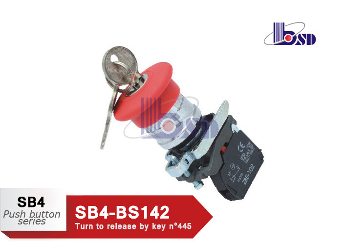 Red Push Button Switch SB4 Series Selector Key Switch Pollution Grade III