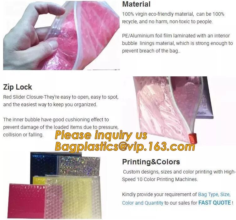 Cosmetic Slider Zip lockk Bubble Bags Bubble Slide Pouch,Zip lockk esd bubble bag bubble packaging wrap cosmetic pouch slide