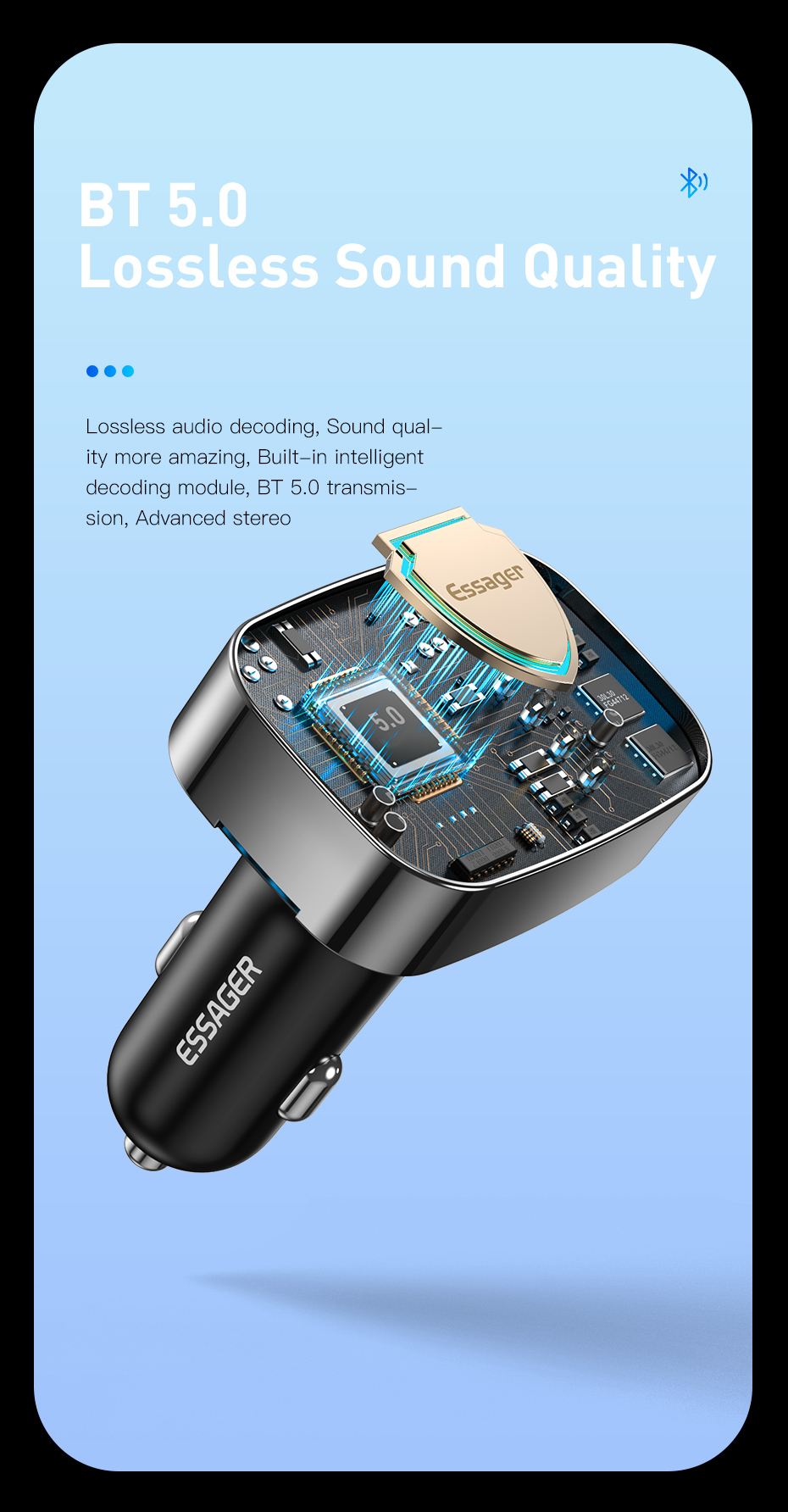 BlueCat FM Blue MP3 Car Charger 50W Fast Charge For Phone USB A USB C U Disk