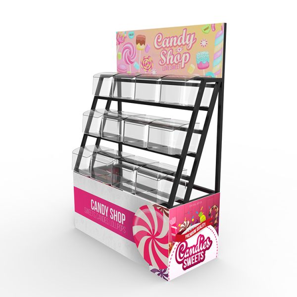 Supermarket Point Of Sales Displays Candy Display Shelving Metal Custom Logo
