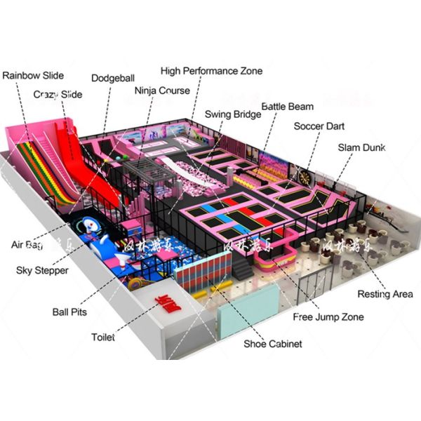 Large Indoor Commercial Trampoline Park Playground Equipment With Jump Platform