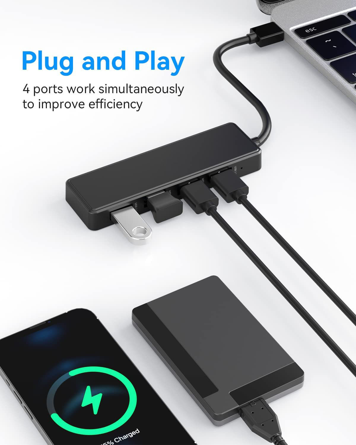 4 Port Usb C Hub Adapter USB 3.0 Hub Ultra Slim Portable Data Hub Applicable Data Transfer