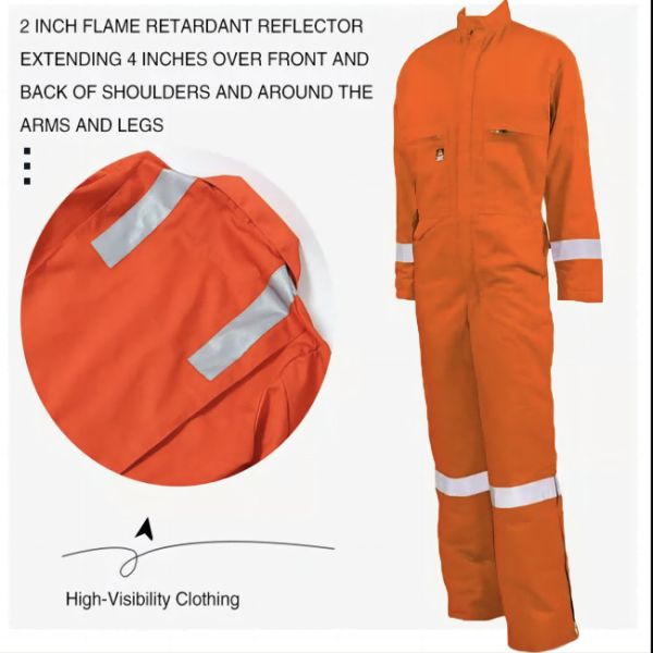 Safety Coverall Suit side view showing side pockets and reflective tape