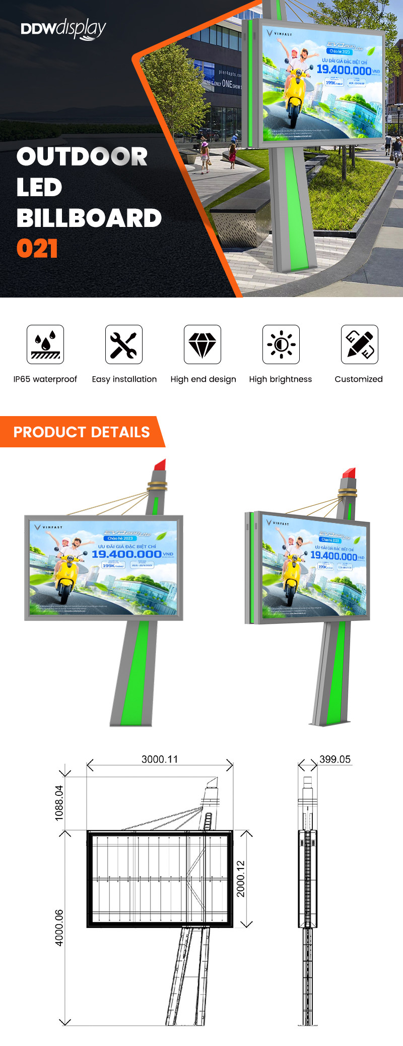 Customized high brightness waterproof 1920hz p6 digital screen outdoor led billboard