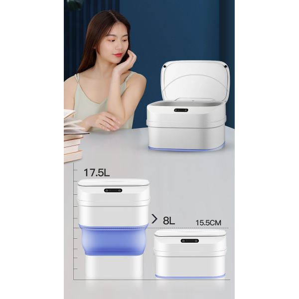 Factory Direct Sales New Foldable IPX5 Waterproof Rectangular Intelligent Electronic Plastic Sensor Trash Can