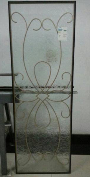 Quality customized golden wrought iron glass in Exterior door for sale