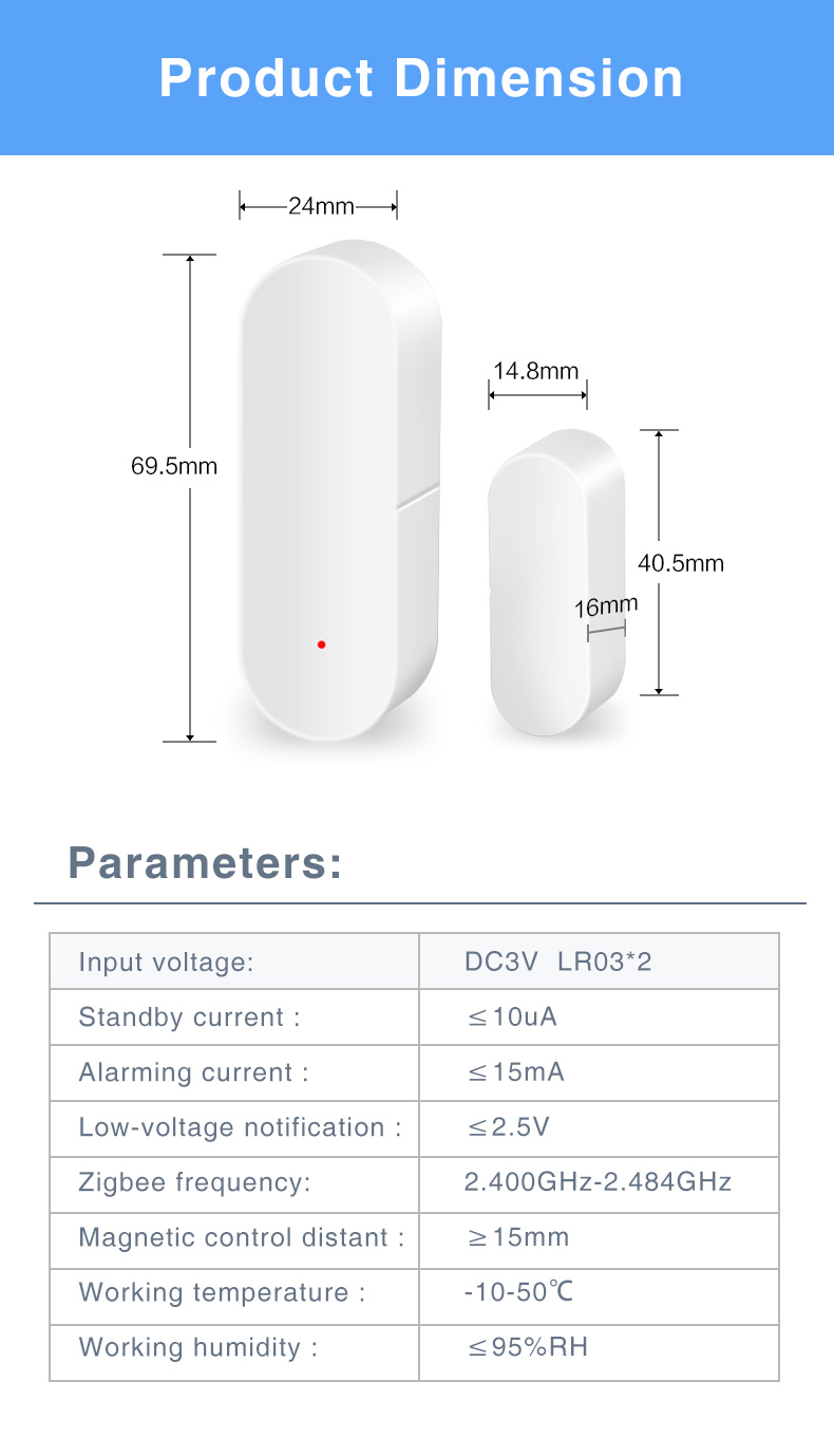 Zigbee 802.15.4 Wifi Door Window Sensor Tuya Smart Door Sensor No Hub