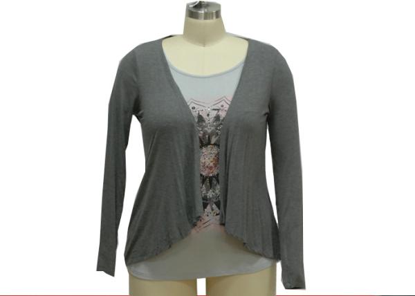 Quality Ladies Casual Long Sleeve T Shirt Open Front Cardigan And Front Print With Metical Studs for sale