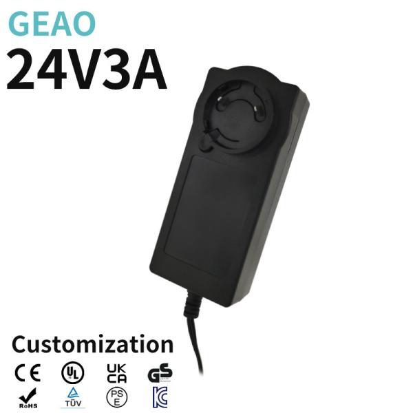Quality Black 24V 3A Interchangeable Power Adapter / Power Supply ABS+PC for sale