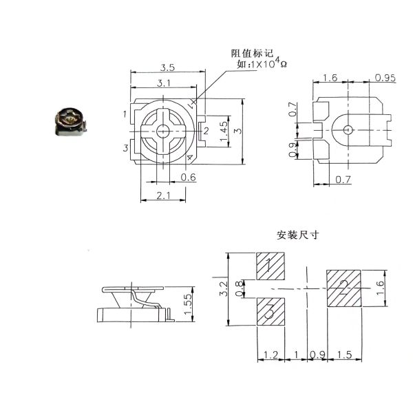 C3305 Adjustable Trimmer Potentiometers Single Ring Glass Glaze Patch