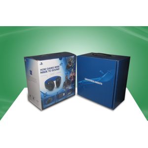 Blue Strong Corrugated  Paper Packaging Boxes With Plastic Handle For Ear - phone