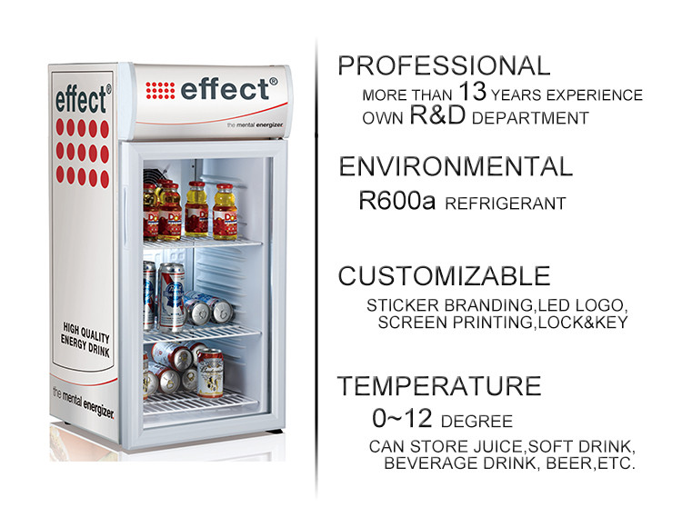 Mini 80L Glass Door Cold Drink red bull Display Fridge With ETL SC80B