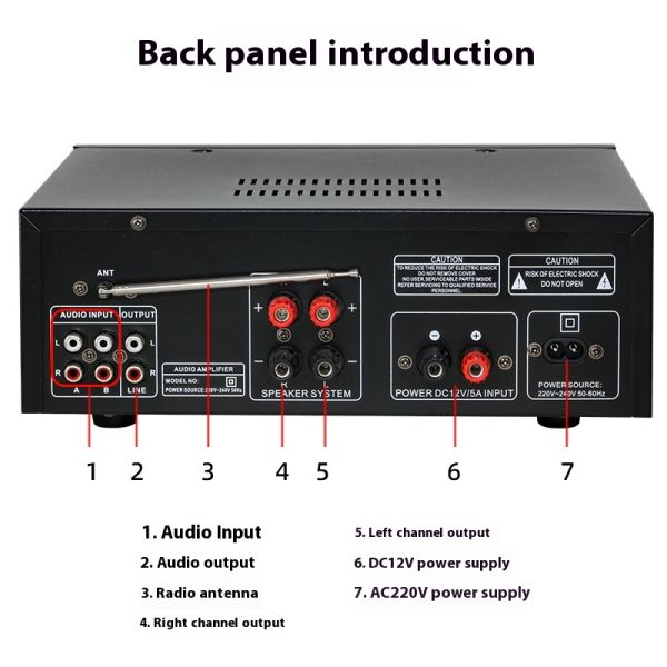 BT-9999 2.0 Channel 300W Home & Car Amplifier High-Power BT Wireless EQ Equalizer Dual-Use 12V/220V Metal Material Receiver