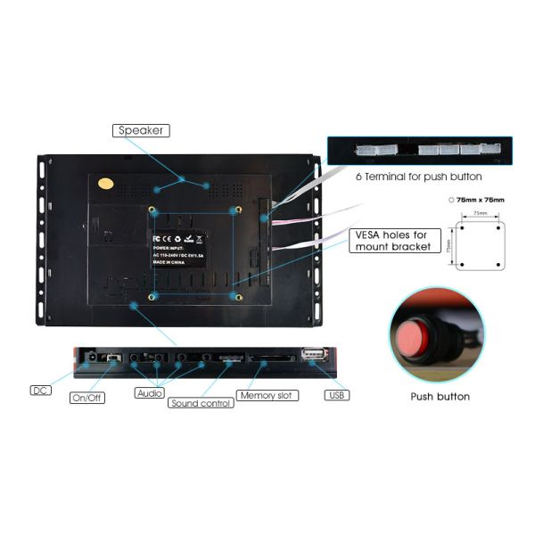 Open Frame Battery Operated LCD Screen 7 Inch For Exhibition / Retail Stores