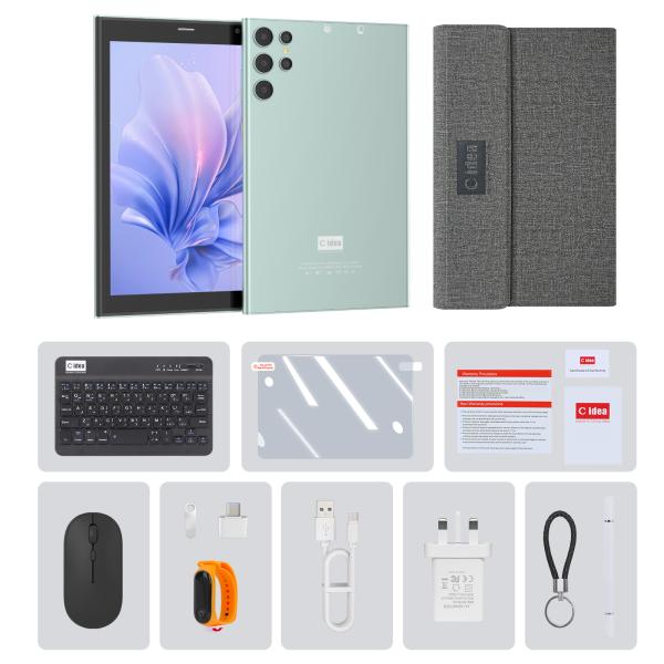 C idea 8 inch Wifi Tablet with 8+512GB Storage Quad Core Processor 800x1280 IPS Touchscreen green CM824