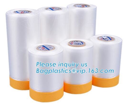 Disposable car protection pre-taped paint plastic masking film, PE material soft hardness protective plastic masking fi