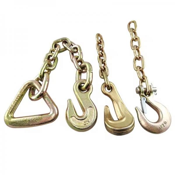 Quality Yellow Zinc Plated High Strength G70 Transport Chain with Hook 20Mn2 Material for sale