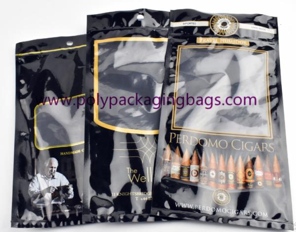 Quality Customized black cigar tobacco moisturizing zipper bag with transparent window for sale