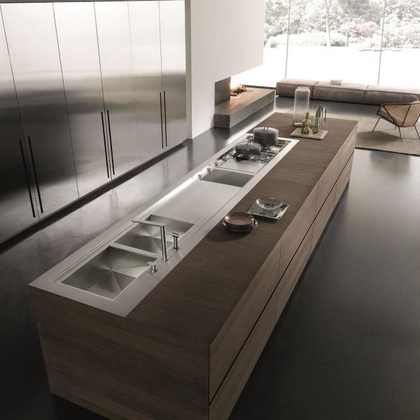 Kitchen Design Custom Smart Complete Sets Stainless Steel Kitchen Cabinets With Wood Grain Island