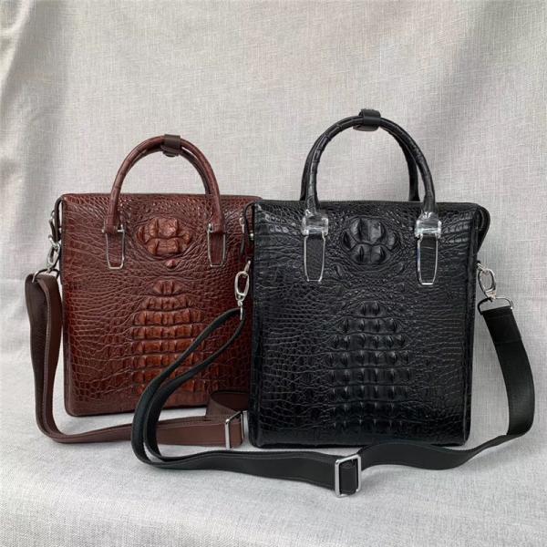 Exotic Genuine Real Crocodile Skin Men's Working Handbag Authentic Alligator