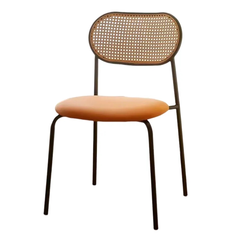 Dining chair with PU seat and rattan back
